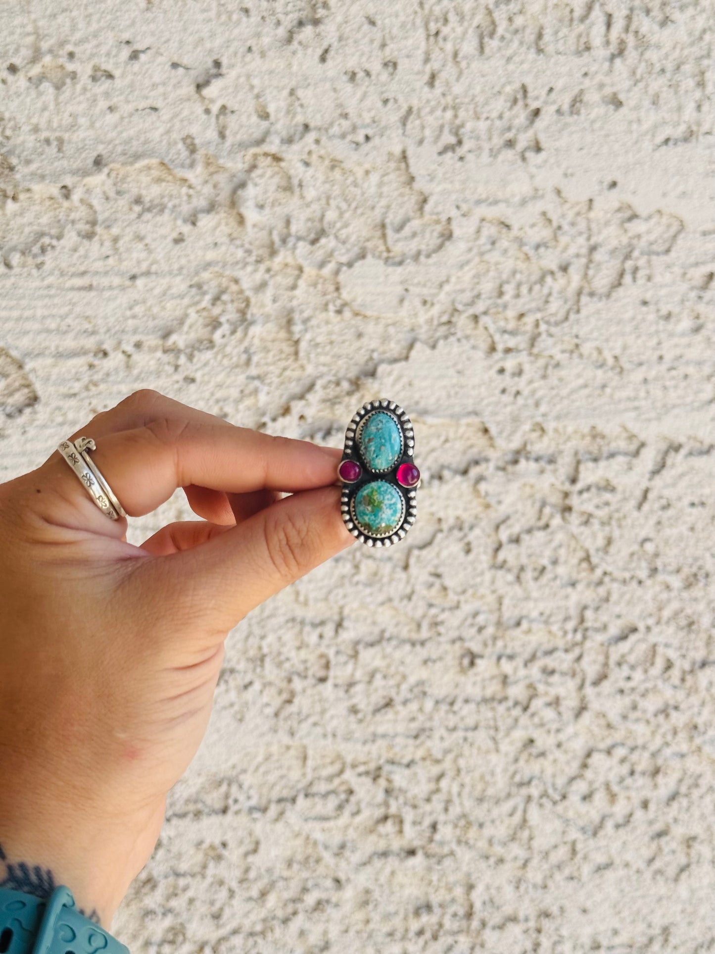 Sonoran Mountain & Pink Conch Ring Size 7.25