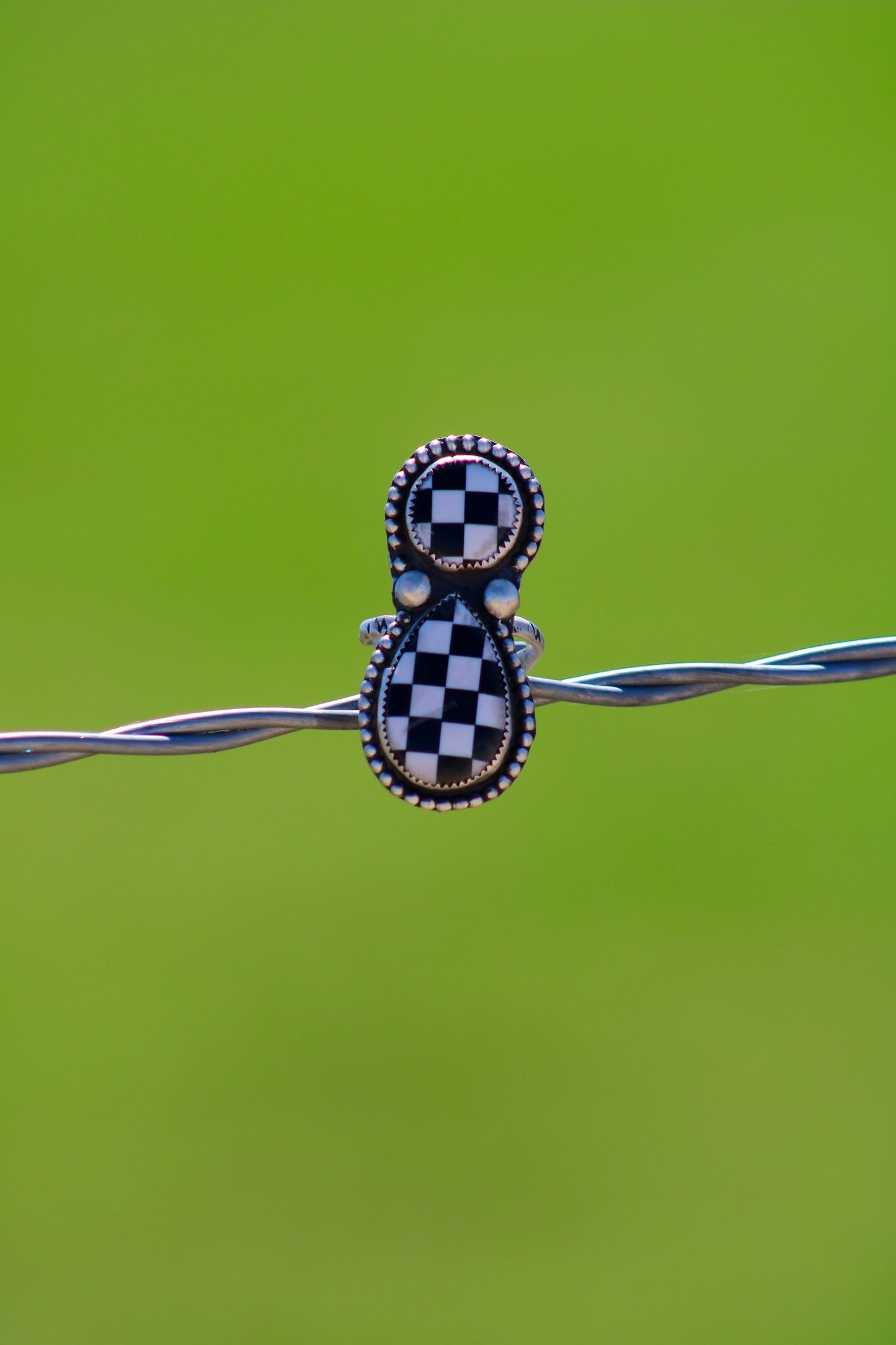 Checkered Two Stone Adjustable Ring