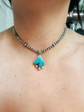 Kingman Turquoise Horse Charm Pearl 15-17 inches Necklace