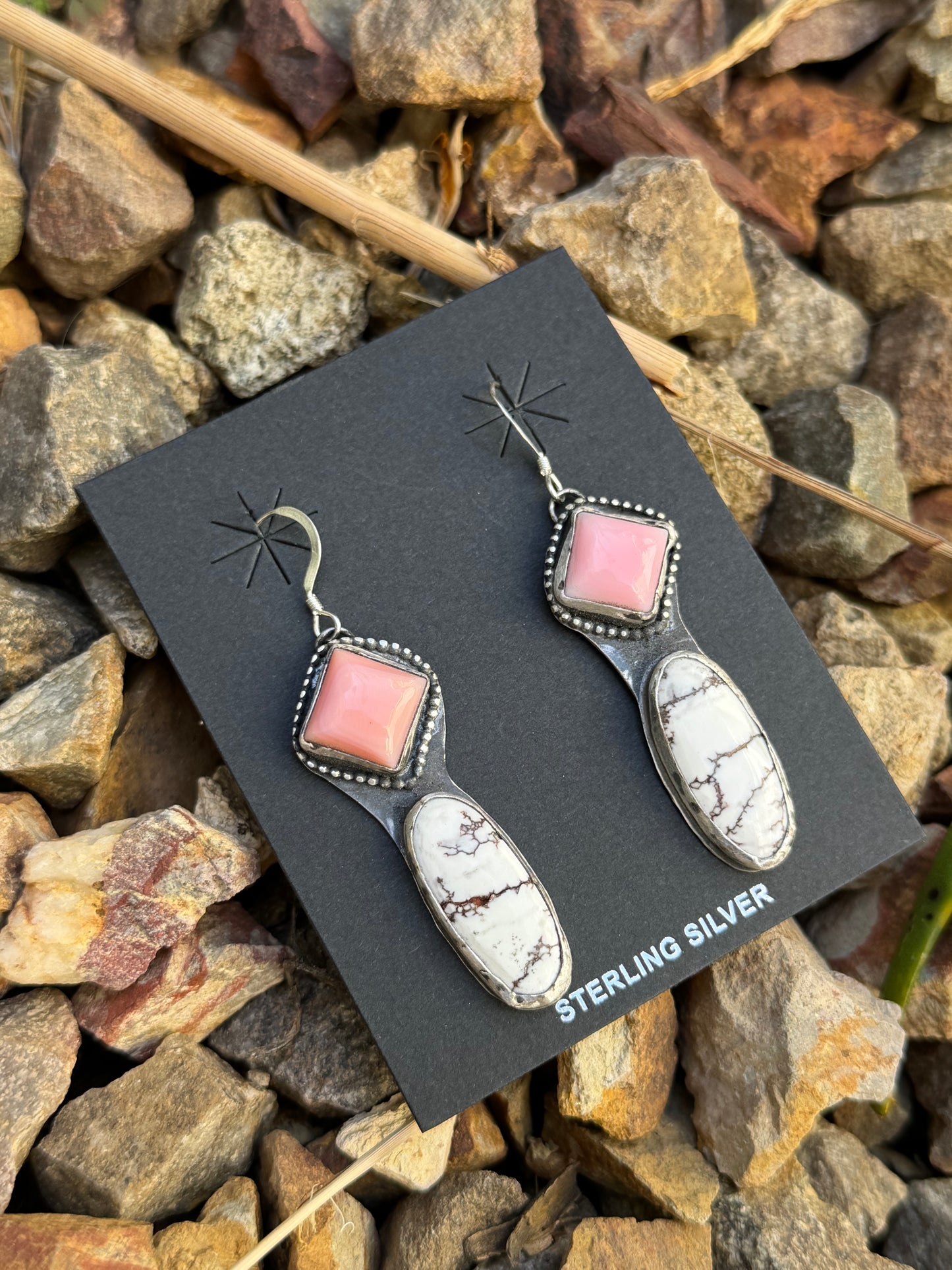 Pink Conch & Wild Horse Dangle Earrings