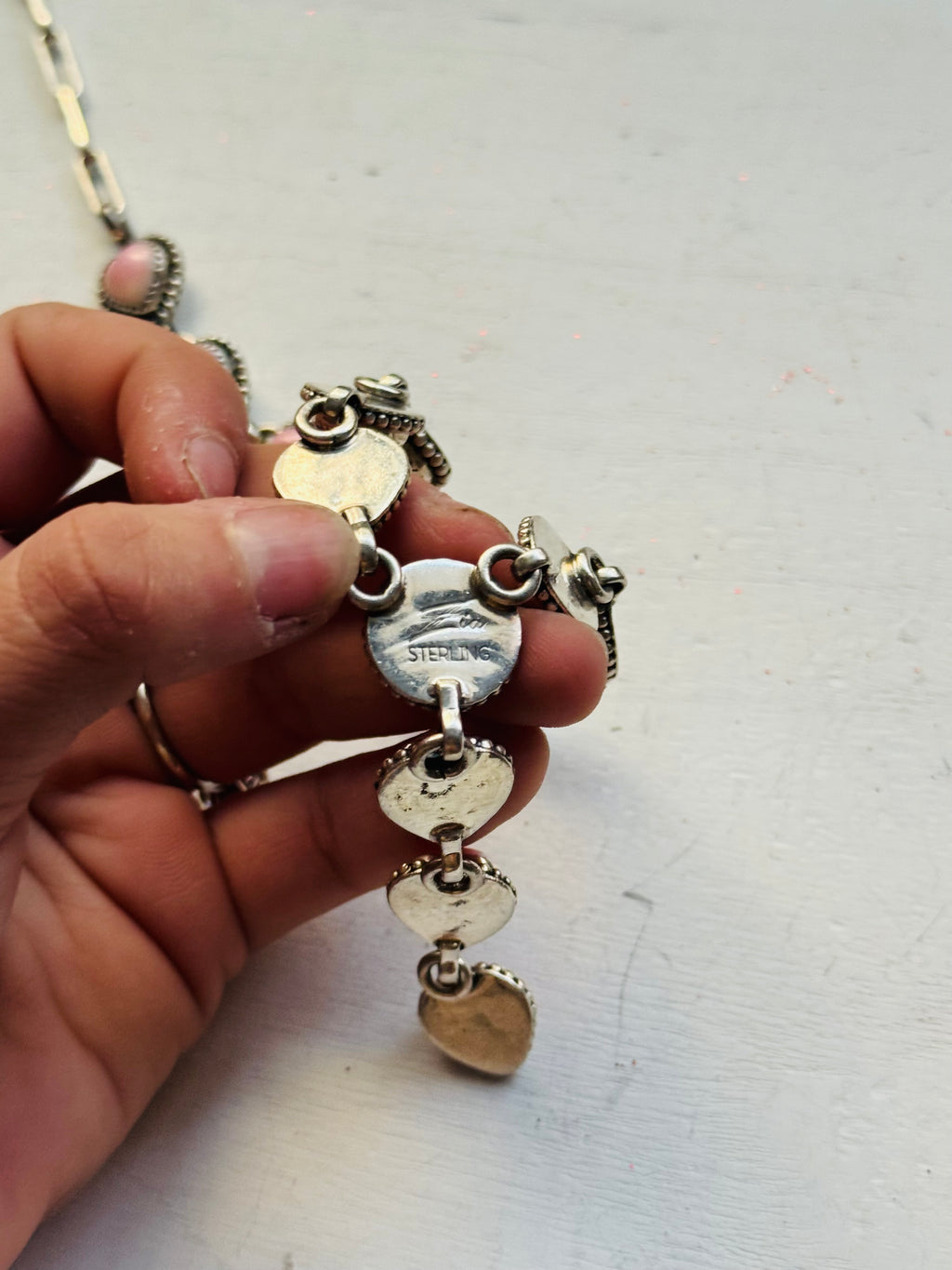 RESELL Pink Conch Lariat Heart Necklace