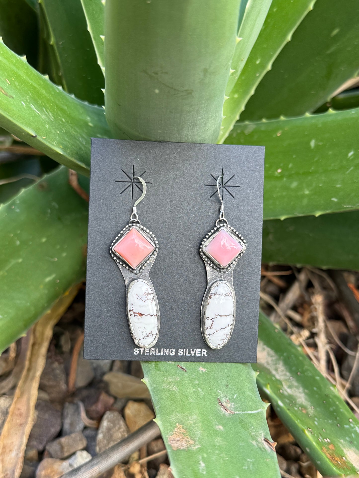 Pink Conch & Wild Horse Dangle Earrings