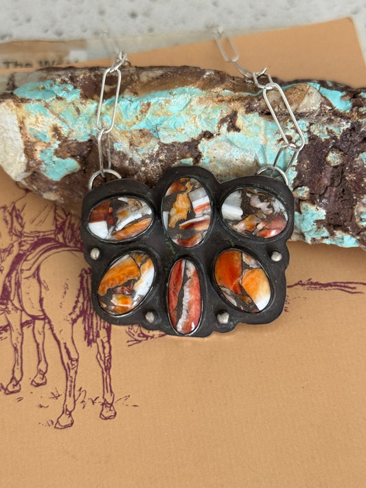 Spiny Oyster/White Buffalo Composite Cluster Paperclip Necklace