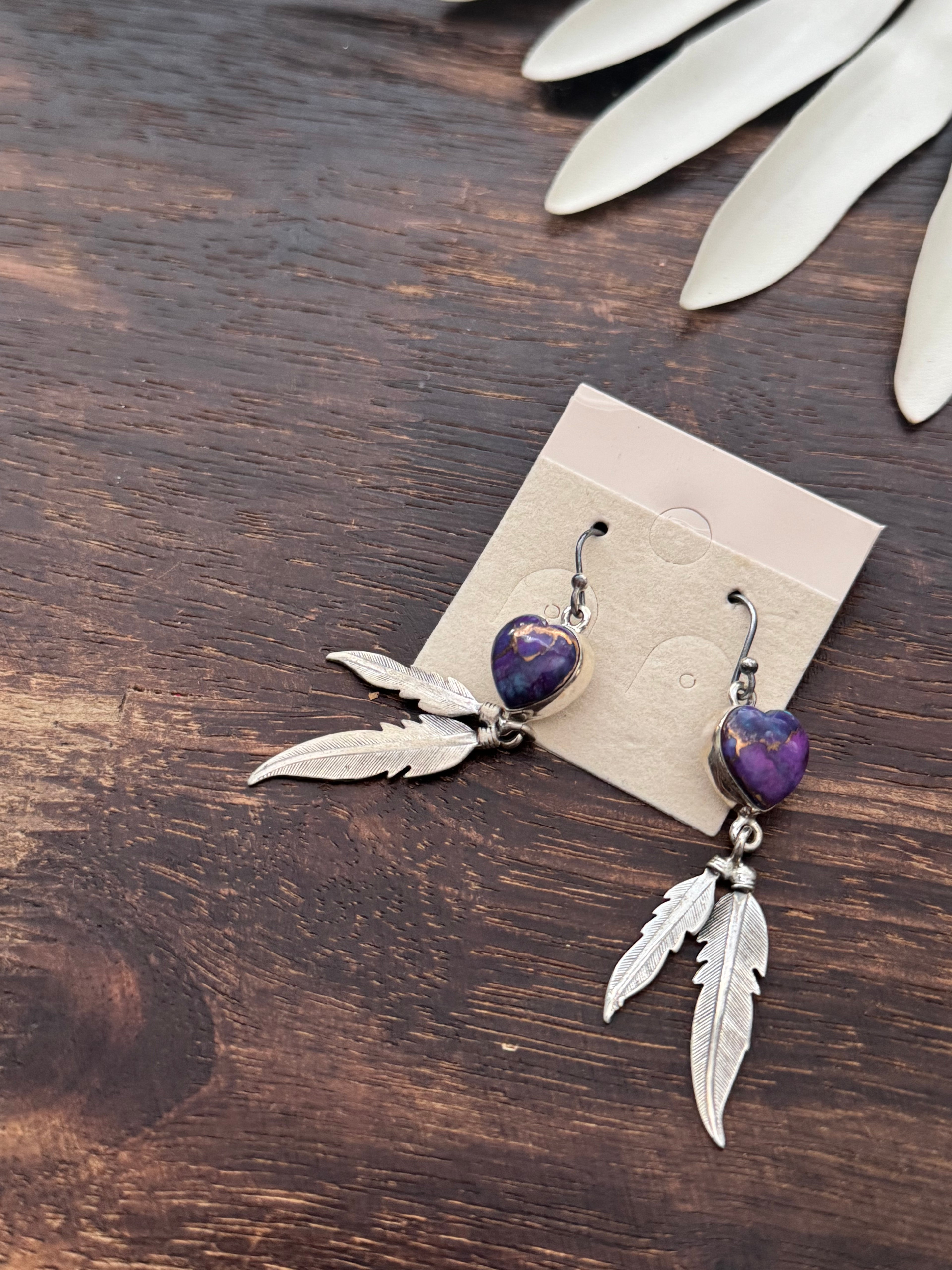 RESELL Southwest Purple Mohave Turquoise Dangle Heart Earrings