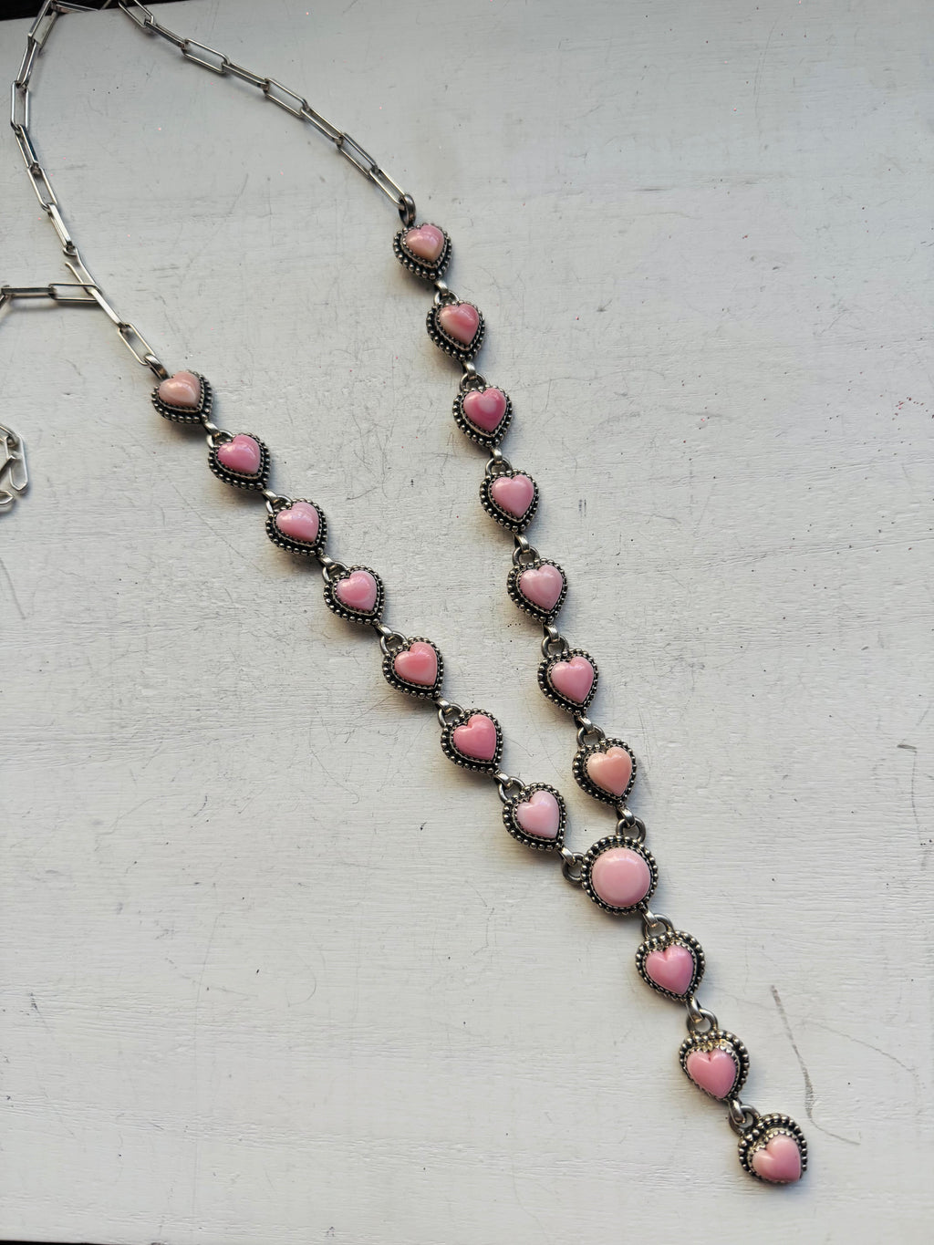 RESELL Pink Conch Lariat Heart Necklace