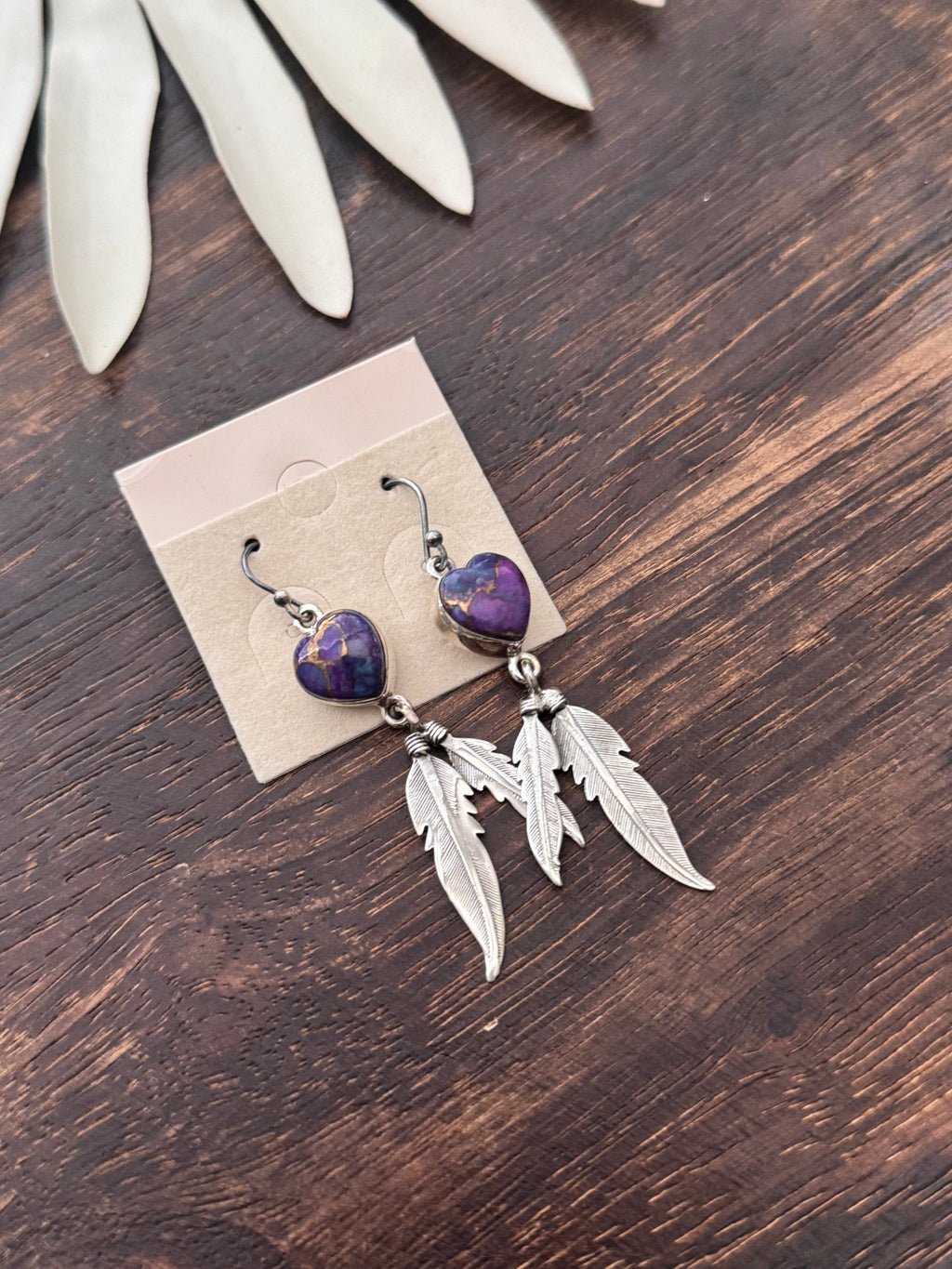 RESELL Southwest Purple Mohave Turquoise Dangle Heart Earrings