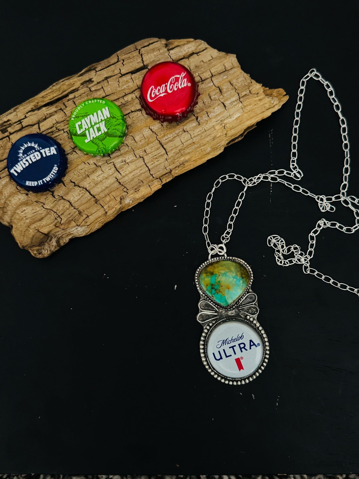 Kingman Turquoise & Bottle Cap Multi-Wear Necklace
Chain 24”