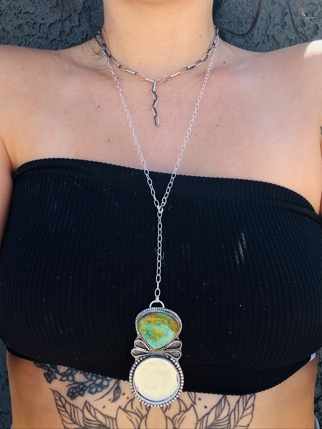 Kingman Turquoise & Bottle Cap Multi-Wear Necklace
Chain 24”