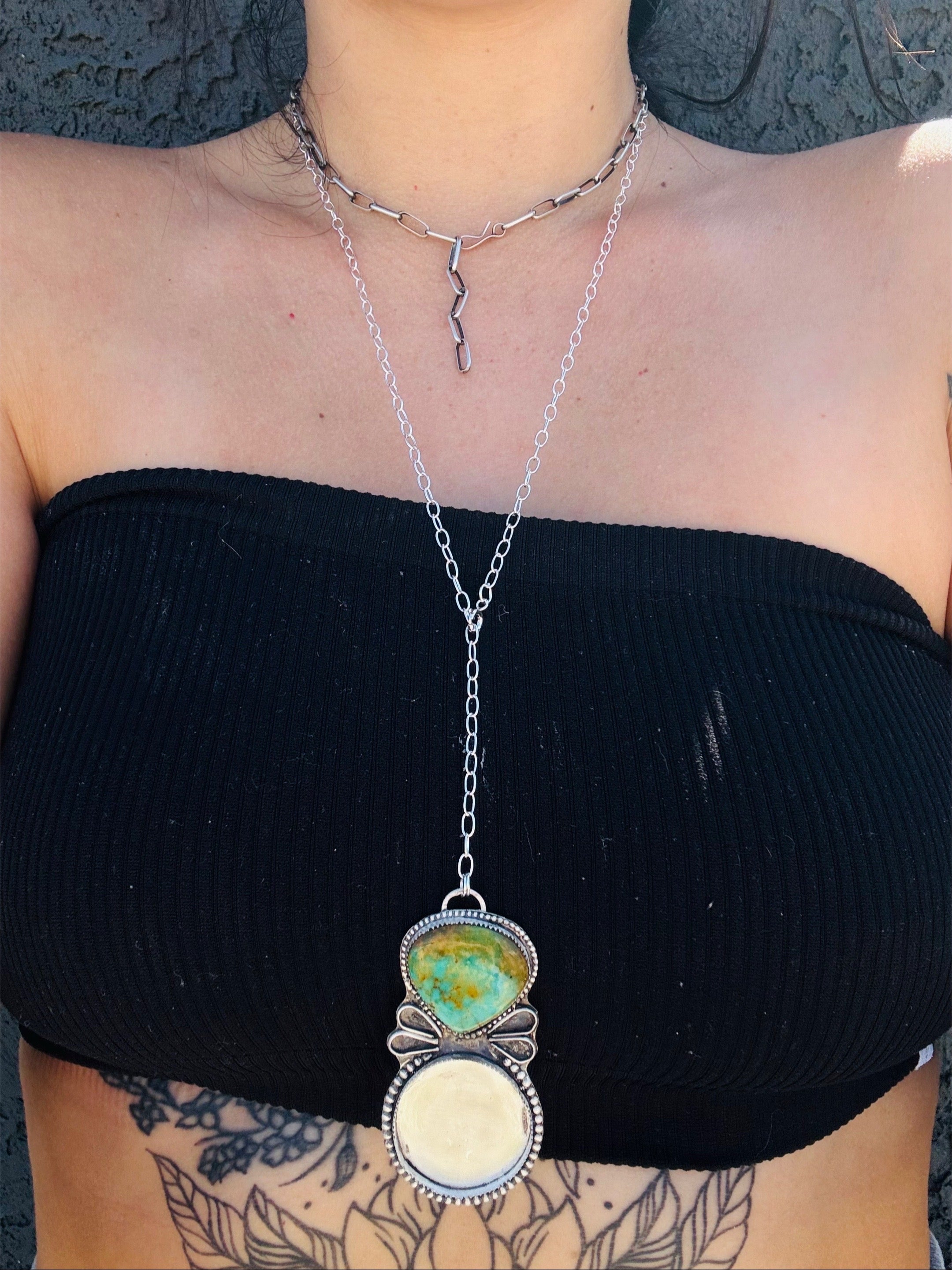 Kingman Turquoise & Bottle Cap Multi-Wear Necklace
Chain 24”