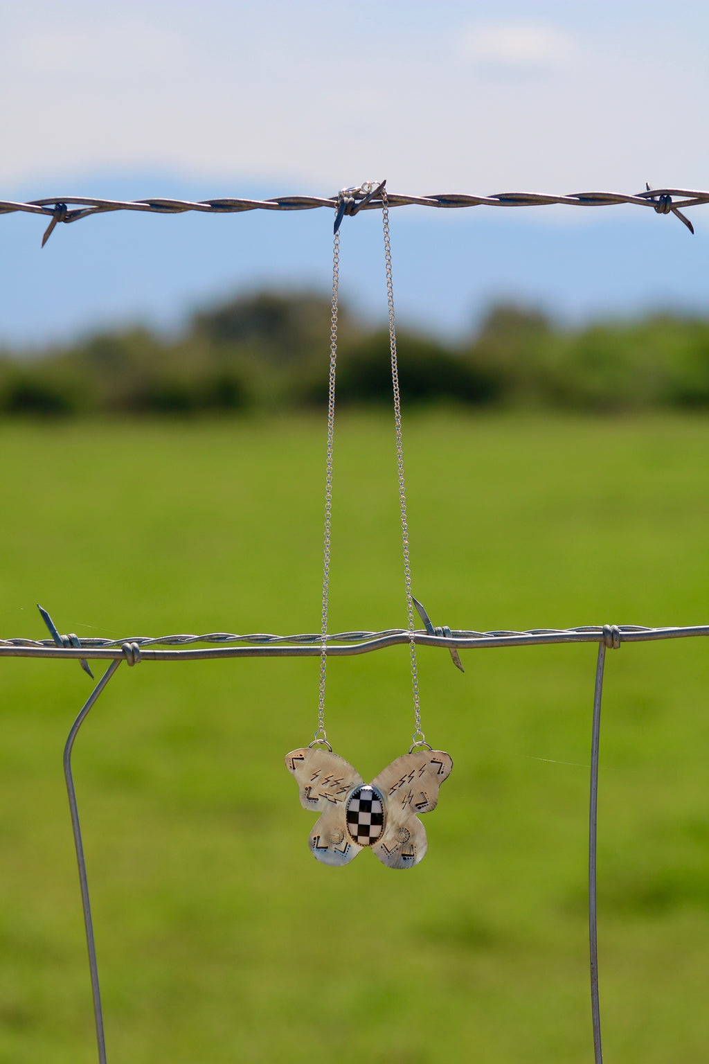 Checkered Butterfly Necklace
