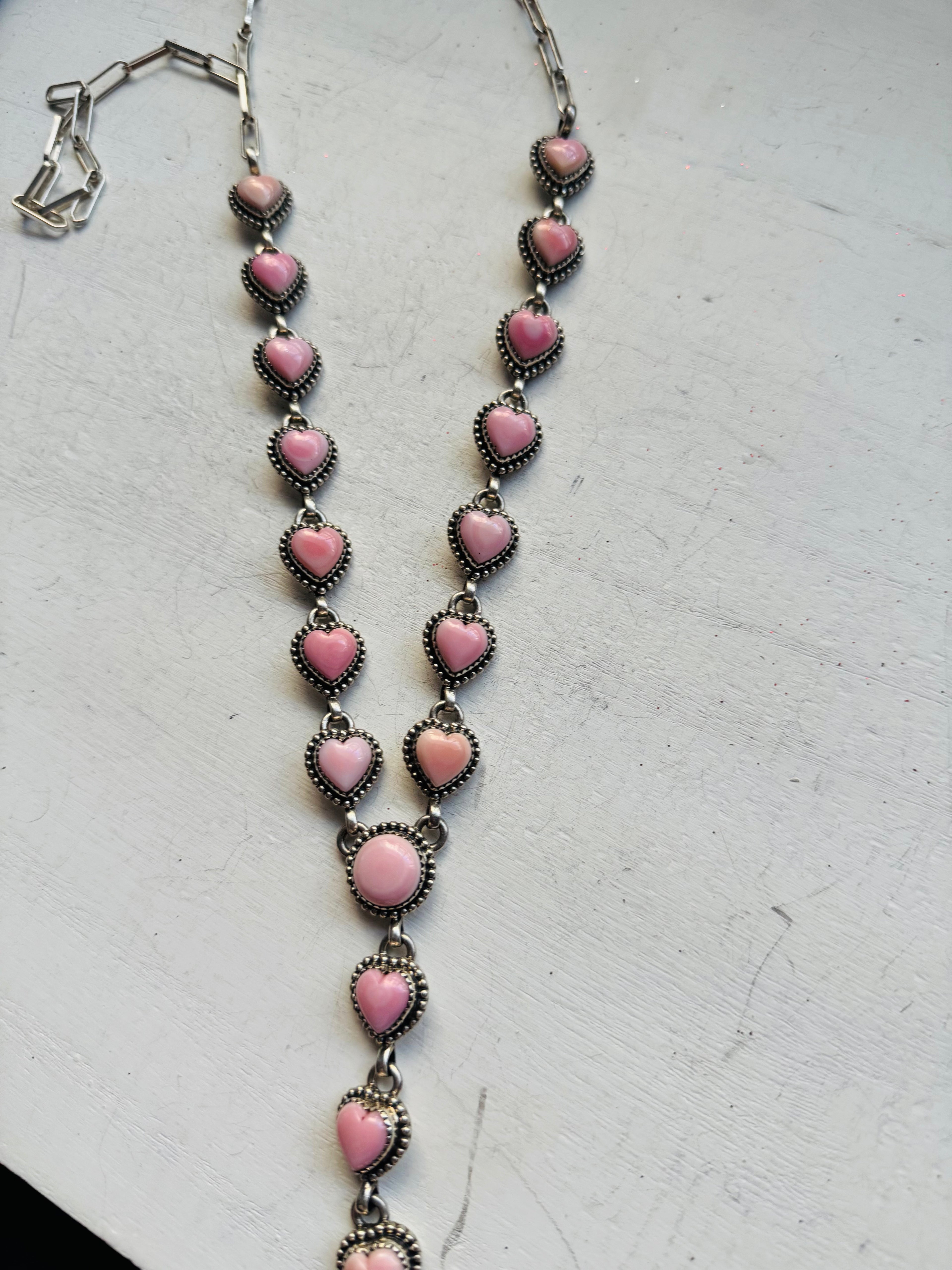 RESELL Pink Conch Lariat Heart Necklace