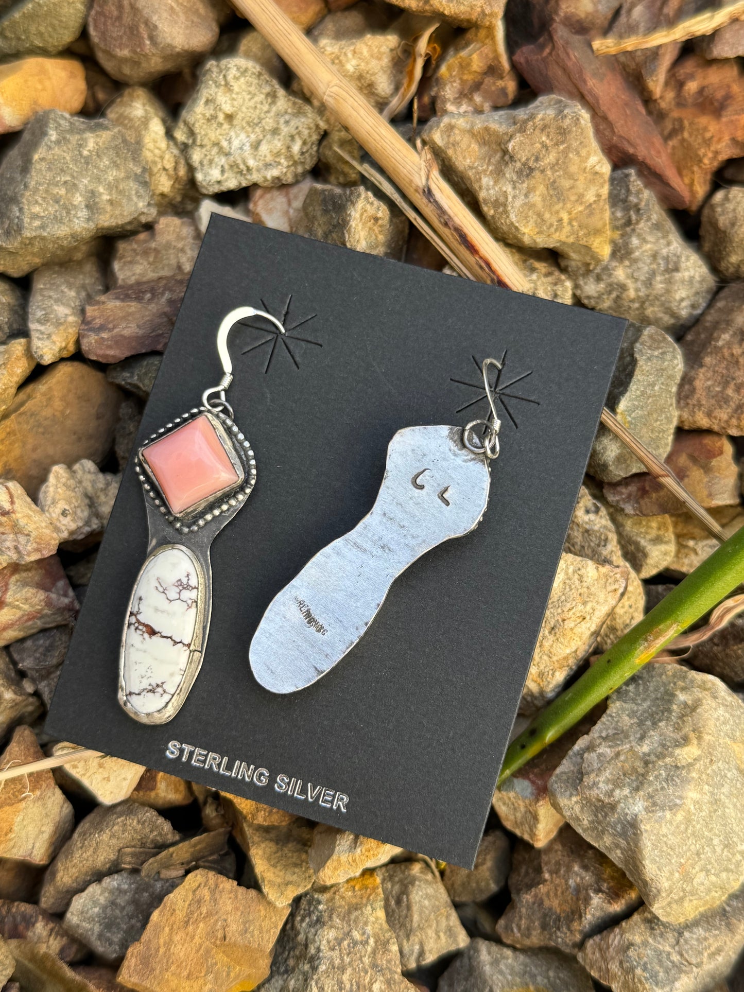 Pink Conch & Wild Horse Dangle Earrings