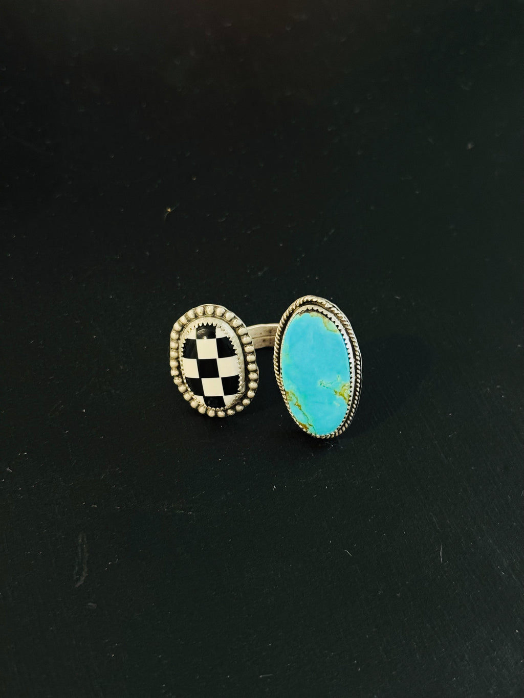 Multi Stone Checkered Adjustable Ring