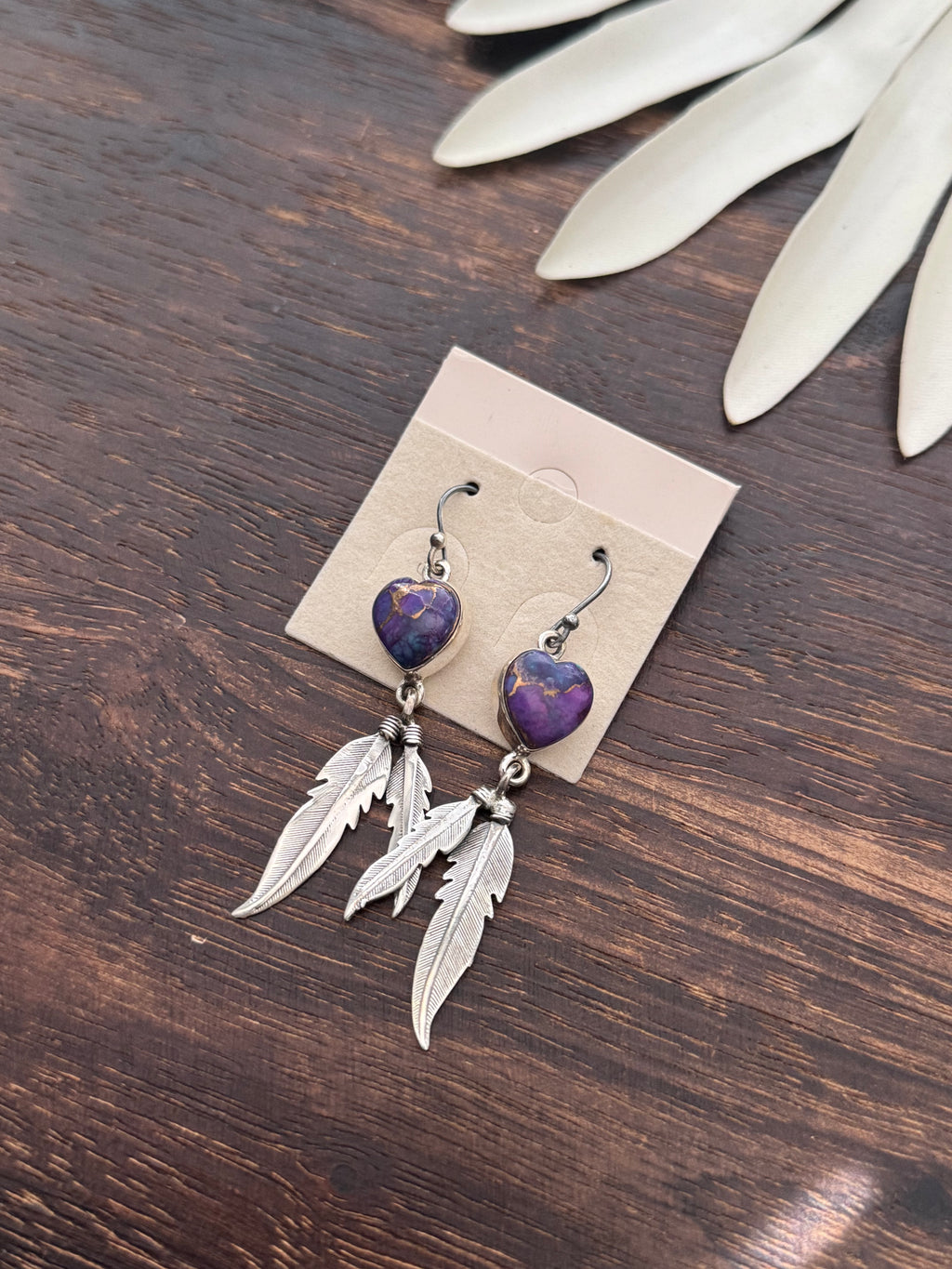 RESELL Southwest Purple Mohave Turquoise Dangle Heart Earrings