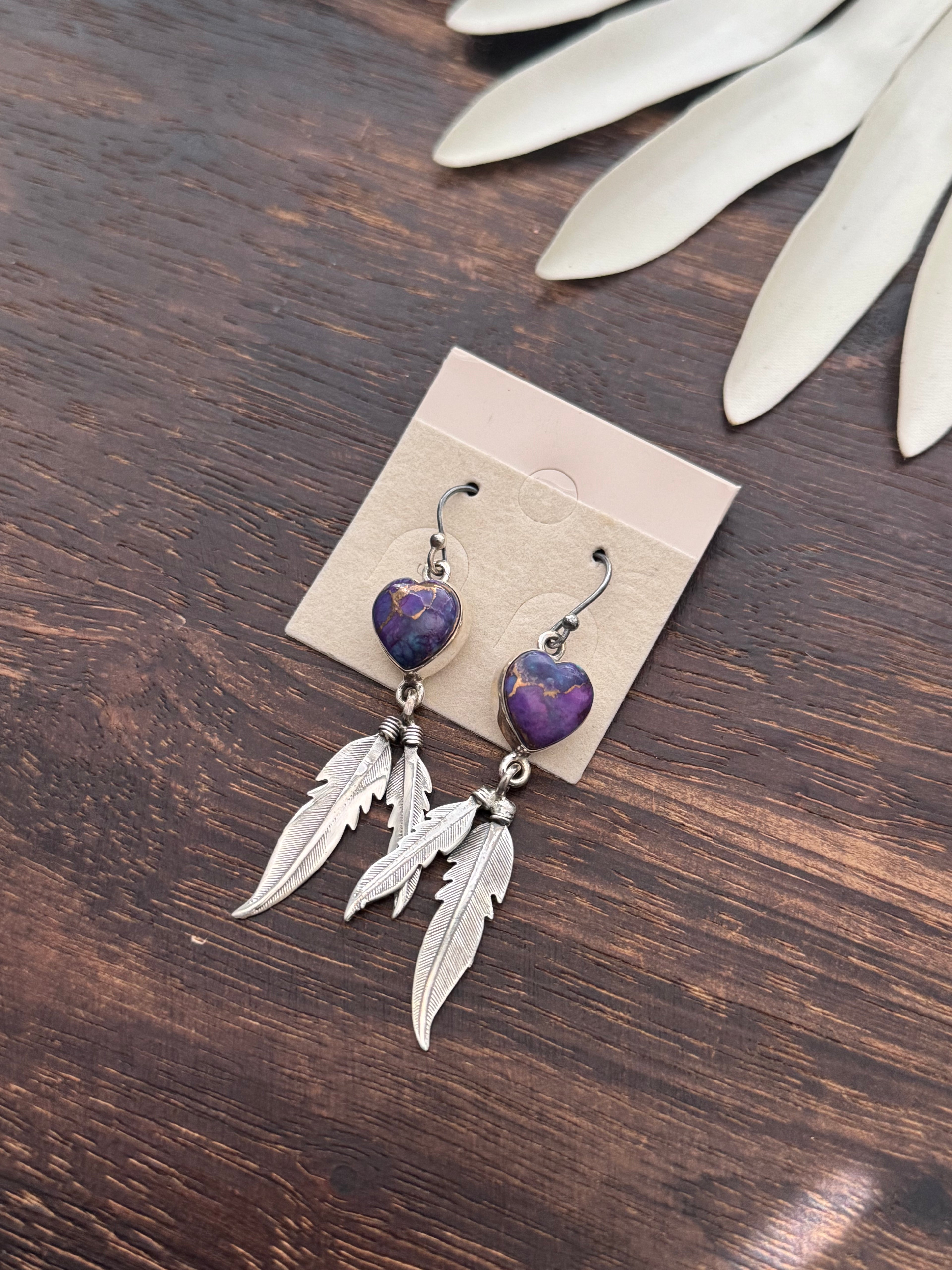 RESELL Southwest Purple Mohave Turquoise Dangle Heart Earrings