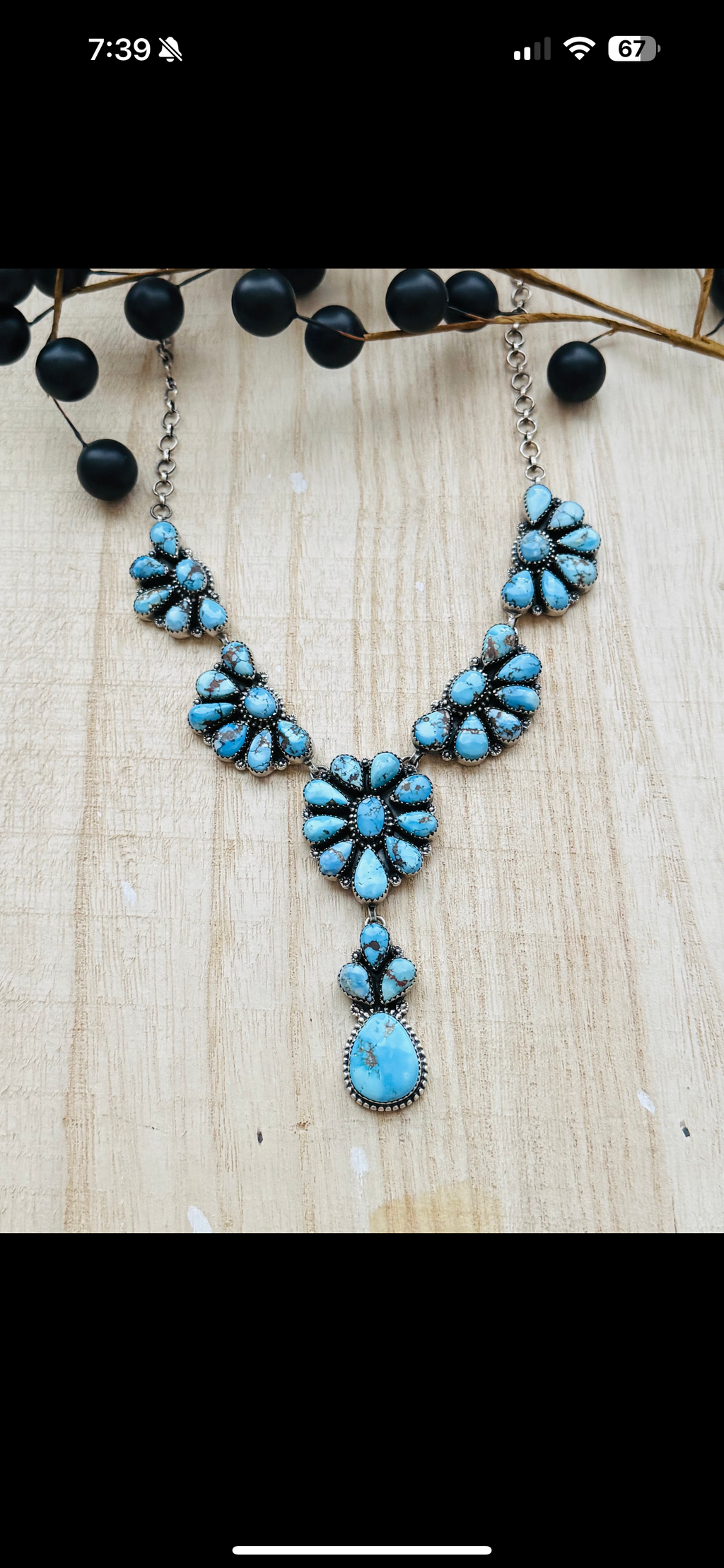 RESELL Southwest Handmade Golden Hills Turquoise & Sterling Silver Cluster Necklace