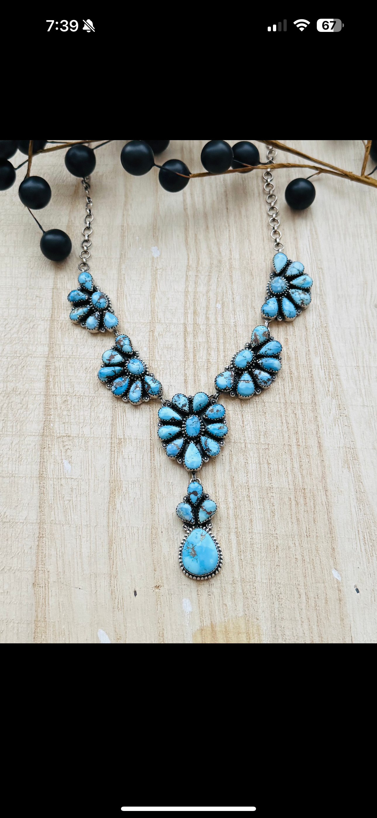 RESELL Southwest Handmade Golden Hills Turquoise & Sterling Silver Cluster Necklace