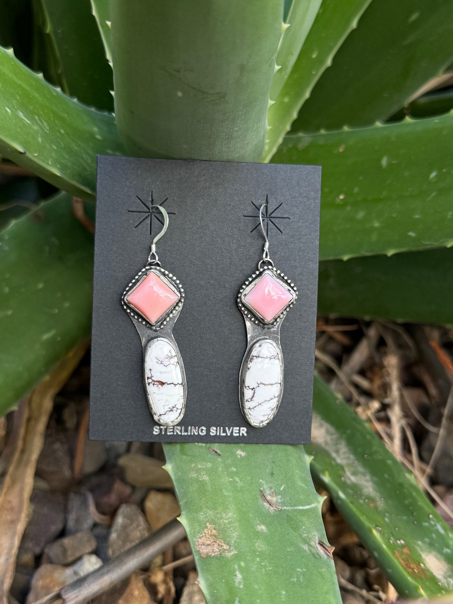 Pink Conch & Wild Horse Dangle Earrings