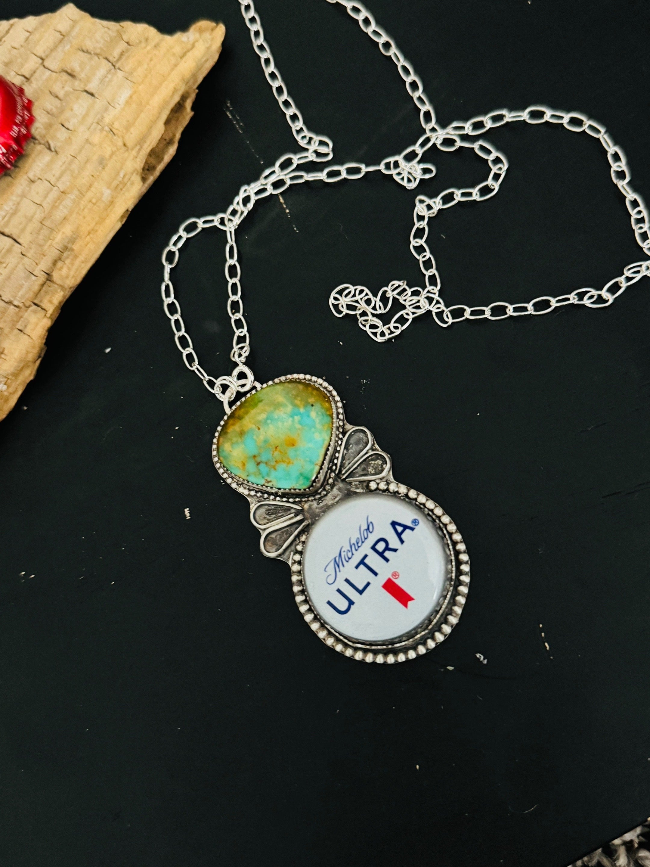 Kingman Turquoise & Bottle Cap Multi-Wear Necklace
Chain 24”