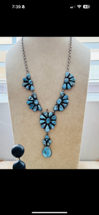 RESELL Southwest Handmade Golden Hills Turquoise & Sterling Silver Cluster Necklace