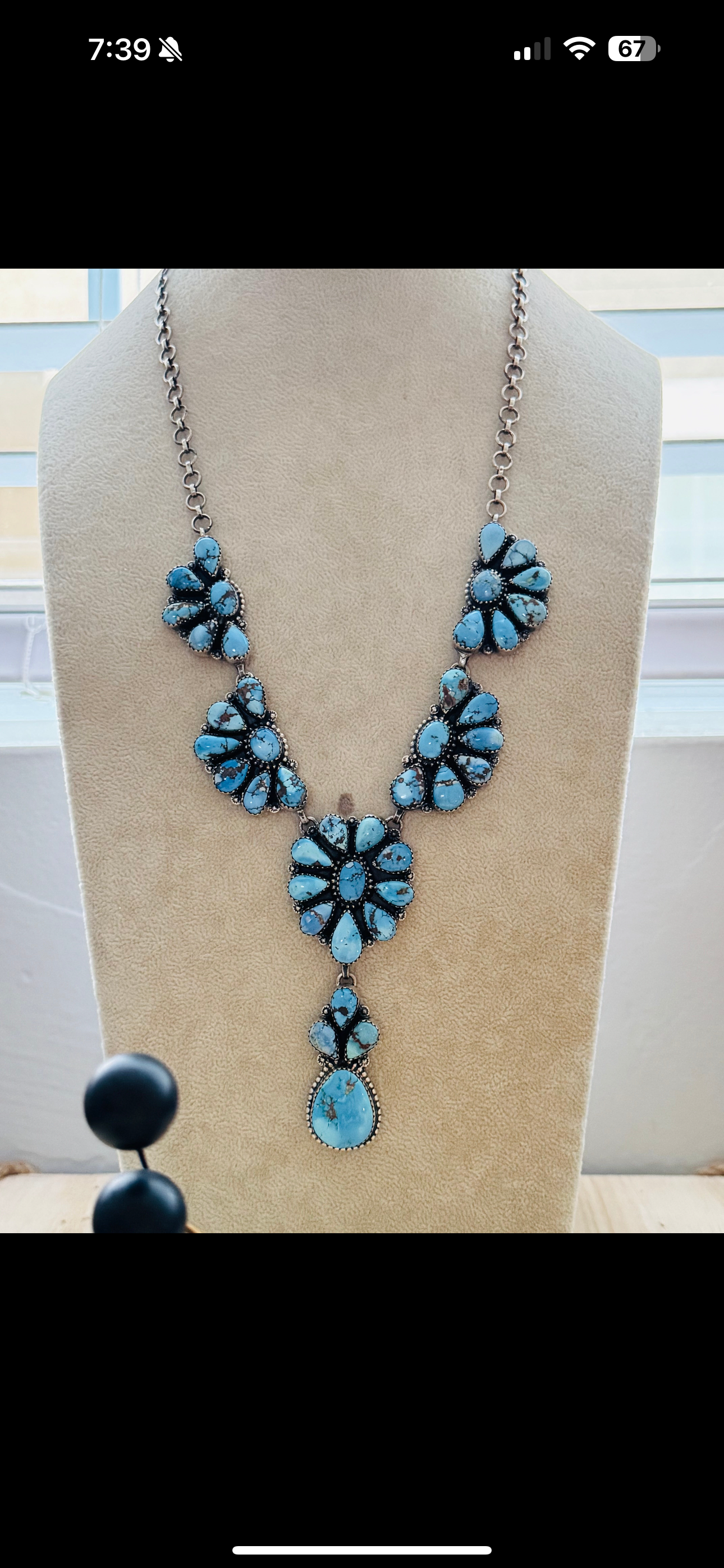 RESELL Southwest Handmade Golden Hills Turquoise & Sterling Silver Cluster Necklace
