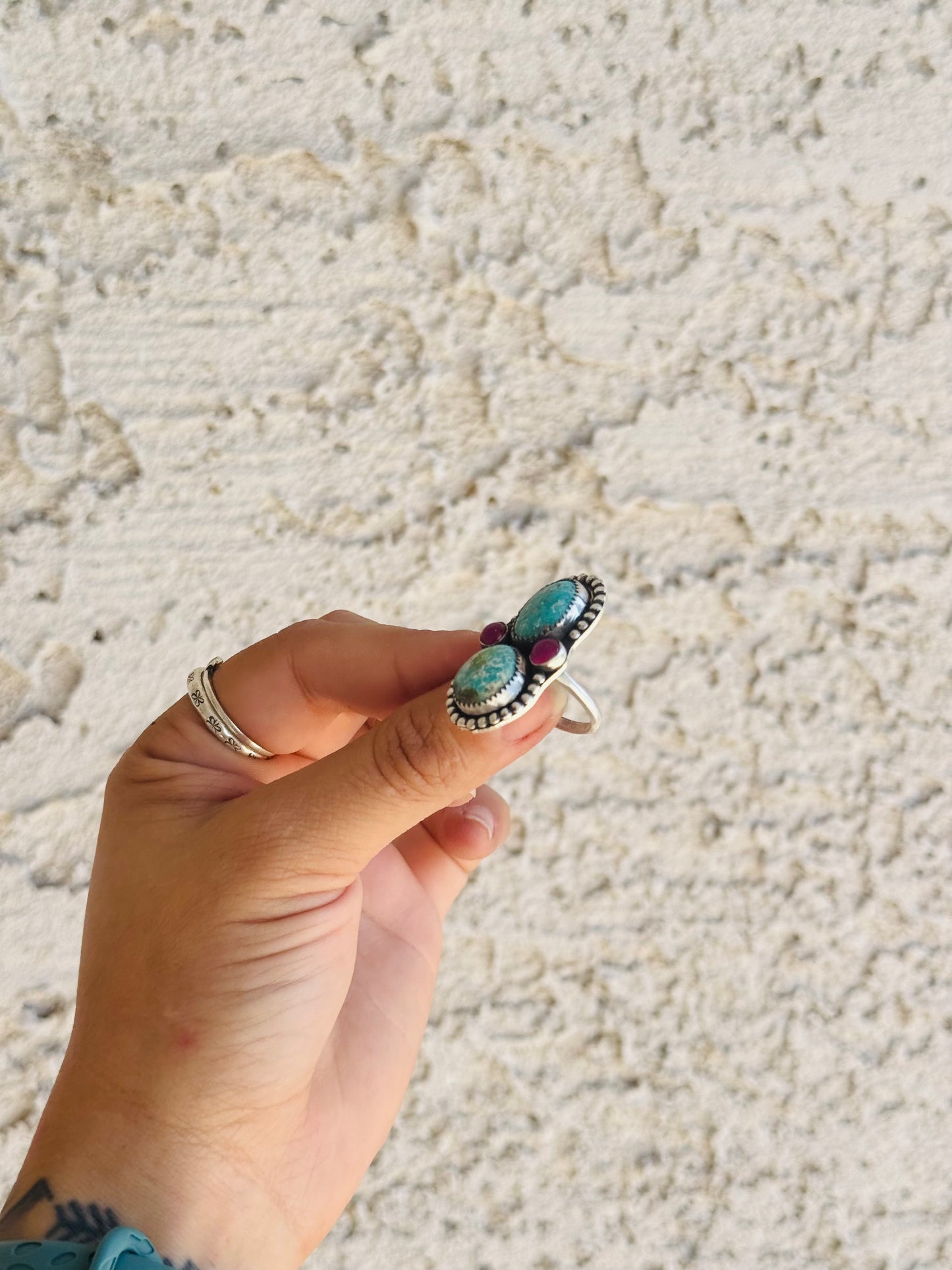 Sonoran Mountain & Pink Conch Ring Size 7.25