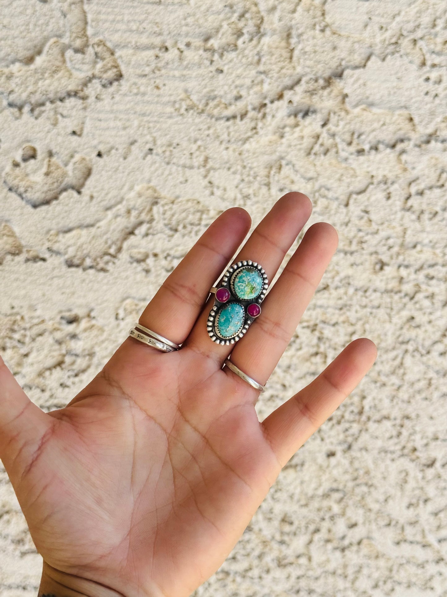 Sonoran Mountain & Pink Conch Ring Size 7.25